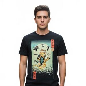 T-Shirt / Samurai Cat / Threadless / Vincent Trinidad / Black / Small